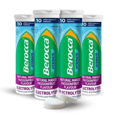 Berocca Hydrate Effervescent Tablets, Mango Passionfruit, 40 Tablets