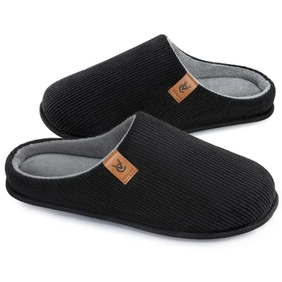 VeraCosy Men's Corduroy Slip-on Slippers Memory Foam Indoor House Shoes