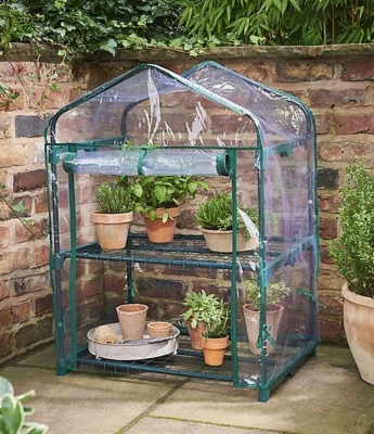 2 Tier Garden Greenhouse, Clear, 69 x 49 x 95cm, Green Frame