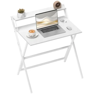 HOMCOM Folding Desk with Monitor Shelf, Foldable 81.5cm, White