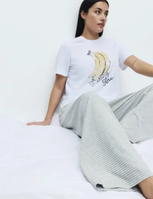 M&S Collection Women's Pure Cotton Printed Pyjama Set, Sizes XS-2XL