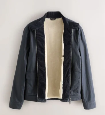 Borg Lined Shower Resistant Harrington Jacket, Navy - XS, L, 2XL / Red XS to 4XL