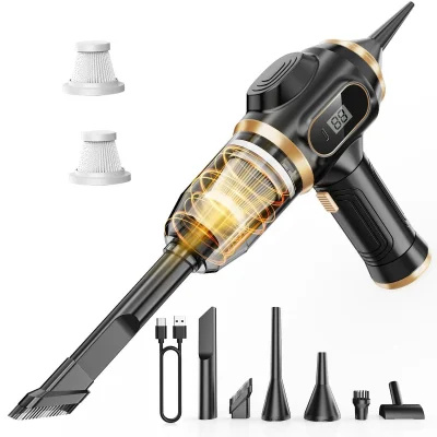 Hangluokeji Portable Cordless Mini Handheld Car Vacuum Cleaner, Rechargeable, LCD Display, Multi-Nozzles