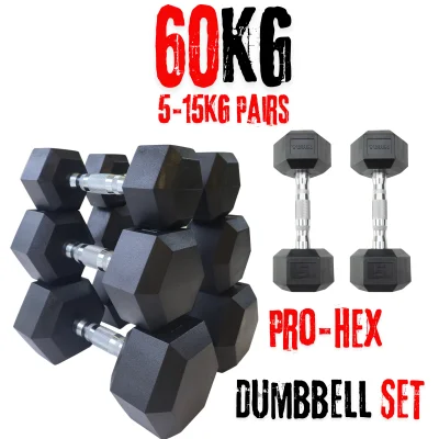York Barbell PRO Hex Dumbbells Bundle 60kg Set (5kg, 10kg & 15kg Pairs)