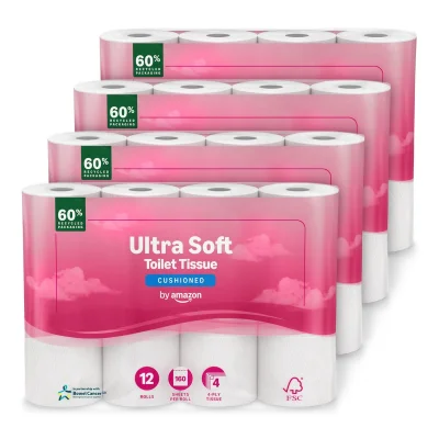 by Amazon Ultra Soft Toilet Tissue 4-Ply 48 Rolls (4 x 12), 160 Sheets per Roll
