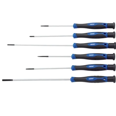 Draper Extra Long Precision Screwdriver Set, 6-Piece, Chrome Vanadium Tips, Soft Grip Handle