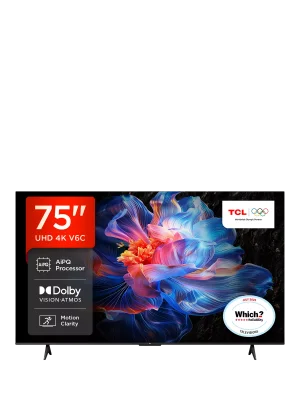 TCL 75V6C-UK (2025) 75" 4K UHD HDR LED Smart TV with Dolby Atmos, Black