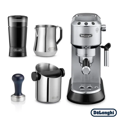 De'Longhi Dedica Barista Silver Pack Coffee Machine with Grinder, Jug & Tamper