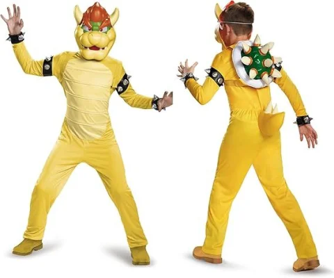 Nintendo Super Mario Bowser Costume Jumpsuit w/Tail, Mask & Inflatable Shell 7-8 Years - Like New