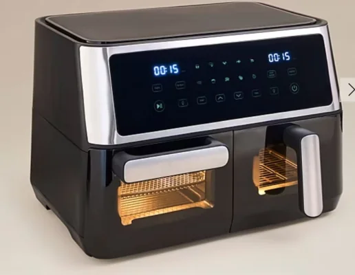 George Home Black 10L Dual Drawer Digital Air Fryer, Cream/Black Scandi Dual Drawer 9.5L
