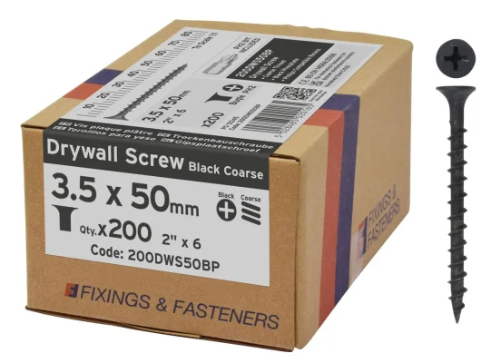 ForgeFix Drywall Screws Coarse Thread 3.5 x 50mm Black Phosp Box 200