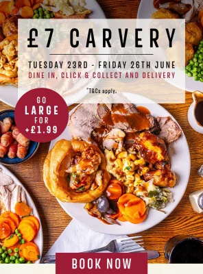 Toby Carvery Standard Carvery or Kingsize Carvery Email Voucher for 6 People at One Table