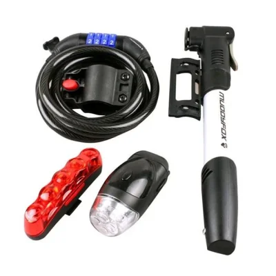 Muddyfox Bike Accessory Set – Bicycle Lights, Lock & Mini Pump Cycling Kit