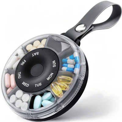 AUVON Travel Weekly Pill Organiser Portable Pill Box with Carry Handle, One-Time Refill Design