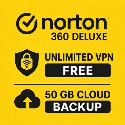 Norton 360 Deluxe 1 Year (3 Devices, Unlimited VPN, 50GB Cloud)