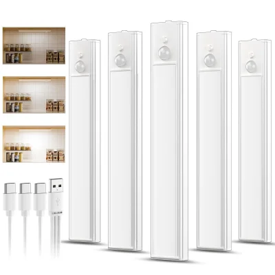 Daphomeu 5 Pack Rechargeable Under Cupboard Kitchen Lights, Dimmable Type-C LED Motion Sensor