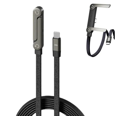 2 in 1 Sideways Phone Charger Invisible Holder 240W Braided Fast Charge Cable (hongshandage)
