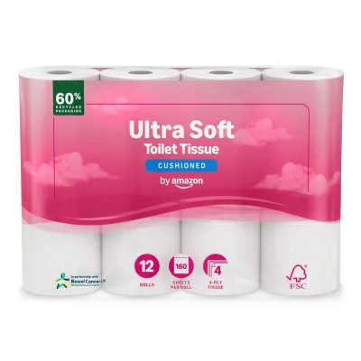 by Amazon Ultra Soft Toilet Tissue 4-Ply, 12 Rolls (Pack of 12)