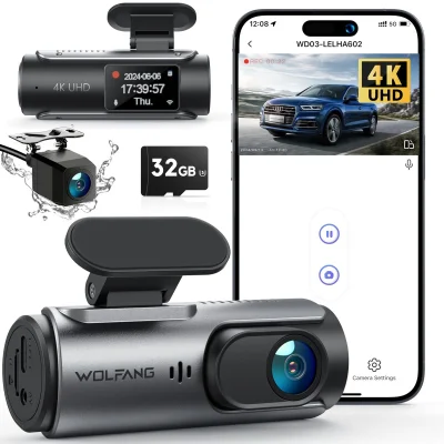 WOLFANG 4K Dash Cam Front and Rear WiFi Dual Camera with SD Card
