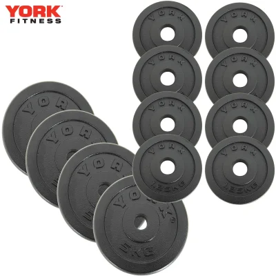 York Fitness Standard 1 inch Cast Iron Weight Plates - 8 x 1.25kg / 4 x 2.5kg / 4 x 5kg / 2 x 10kg Packs