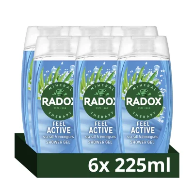 Radox Mineral Therapy Feel Active Body Wash Shower Gel 225ml (Pack of 6)