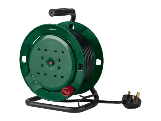 PARKSIDE 4-Socket 10m Open-Frame Cable Reel with Steel Tube Stand