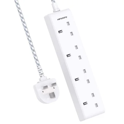 HANYCONY 4 Way Extension Lead 1m Plug Extension Socket with Braided Cable