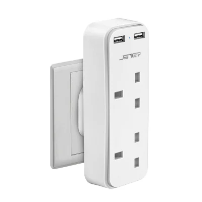 JSVER Double Plug Adaptor Mini 2-Way Extension Socket with 2 USB Ports