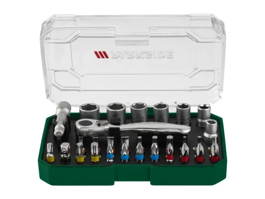 PARKSIDE Ratchet Bit & Socket Set 31 Piece Colour-Coded Bits Storage Box