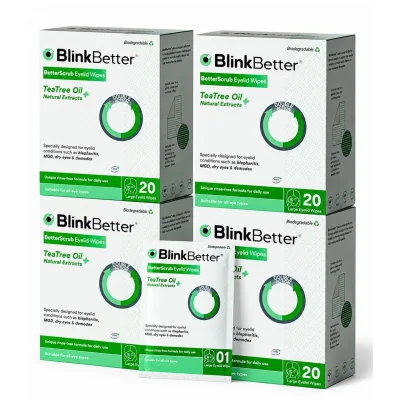 BlinkBetter Tea Tree Oil Eyelid Wipes 80 (Pack of 4) Blepharitis, MGD & Dry Eye Relief Wipes