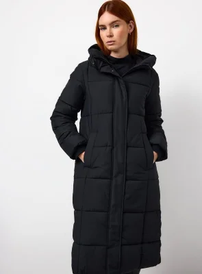 Longline Belted Padded Coat, Taupe/Black, Size M-2XL