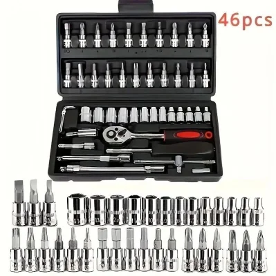 46PCS 1/4 Inch Metric Socket Small Drive Socket Ratchet Wrench Screwdriver Set