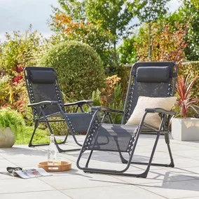 Helsinki Set of 2 Reclining Sun Lounger Chairs with Padded Headrest, Fold Flat