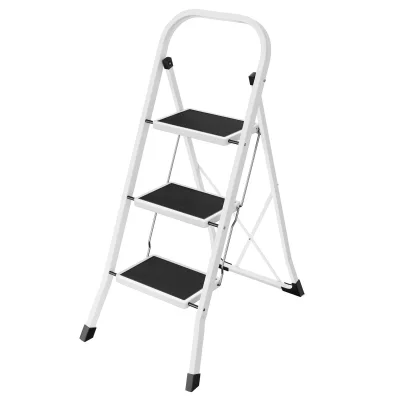 SONGMICS 3-Step Folding Step Ladder 150KG Max Load White