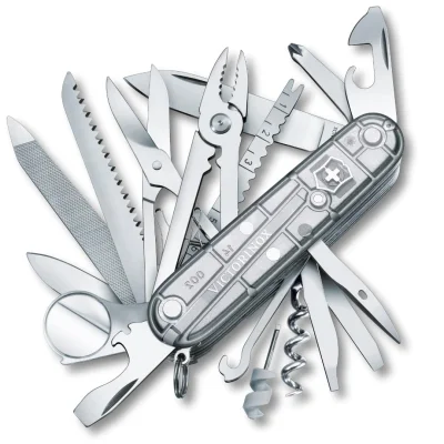Victorinox Swiss Champ Swiss Army Knife Multi Tool 33 Functions Medium Silver Transparent