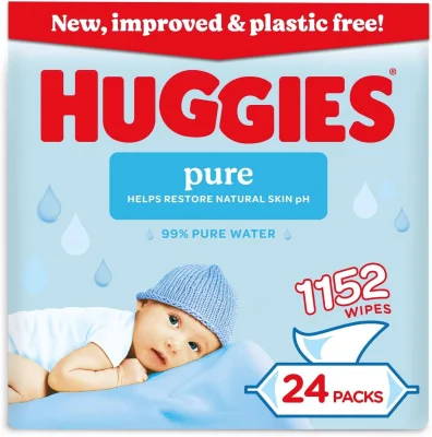 Huggies Pure Plastic Free Baby Wipes Pack of 24 (1152 Wipes)