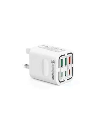 Tupneuf 50W 6-Port USB Charger Plug UK, 30W PD/PPS + 20W QC Power Adapter