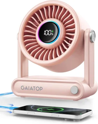 gaiatop Rechargeable Desk Fan with Power Bank, 6000mAh