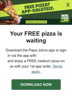 Papa John’s Free Medium Pizza (1st App Order)