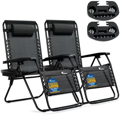 SUNMER XXL Extra Wide Zero Gravity Sun Lounger Garden Chairs with Cup Holder (Set of 2)