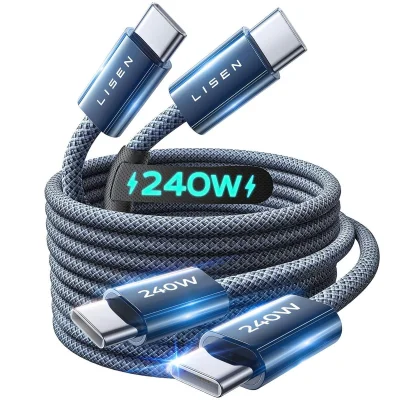 LISEN 240W USB-C to USB-C Cable 2-Pack, 2m + 2m, Nylon Fast Charger Cable