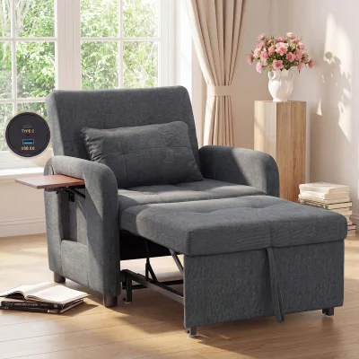 COLAMY Compact Recliner Armchair with USB Port & Side Table, Dark Grey