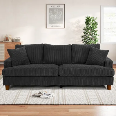 17 Stories Alexeis 3 Seater Corduroy Sofa - Black (Green/Grey/Beige)