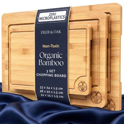 Deer & Oak 3-Piece Bamboo Chopping Board Set, Pre-Oiled 33x24cm/28x20cm/22x15cm