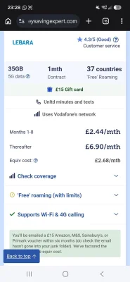 Lebara SIM Only Plan 35GB Data