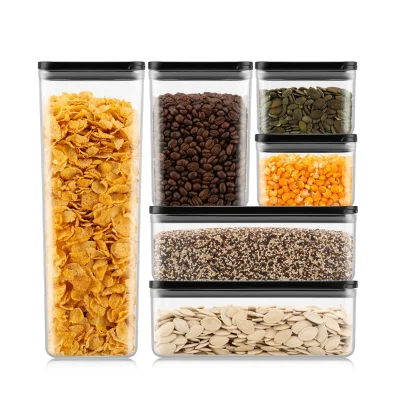 Bodum CANTEEN Set of 6 Storage Jars with Black Lids, Stackable Transparent Containers