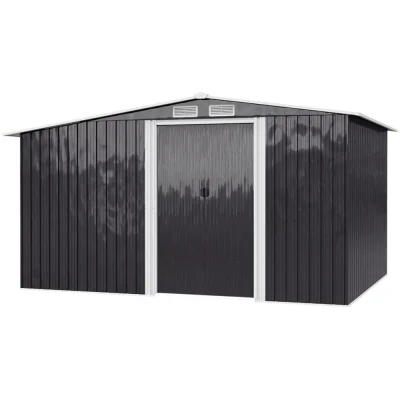 Living and Home 8 x 8ft Metal Garden Shed with Log Storage, Galvanized Steel, Gable Roof