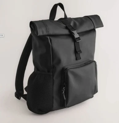 Black Roll Top Backpack, Black, 43.5 x 31 x 11.5cm