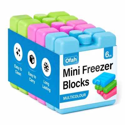 Mini Freezer Blocks Reusable Ice Packs for Lunch Boxes & Cooler Bags (Pack of 6)