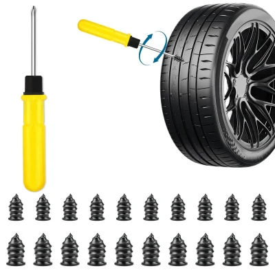 20 pcs Tyre Repair Kit Puncture Repair Kit with Screwdriver Self-Service Rubber Nails Tool
